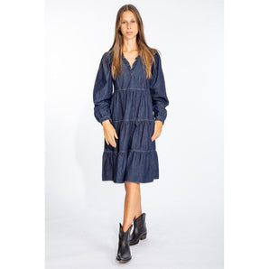 Love Moschino Elegante vestido acampanado vaquero azul oscuro