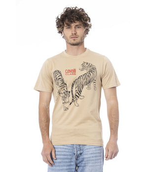 Cavalli Class Beige Cotton Men T-Shirt