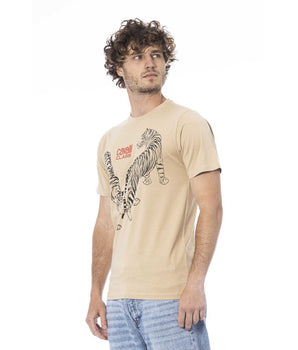Cavalli Class Beige Cotton Men T-Shirt