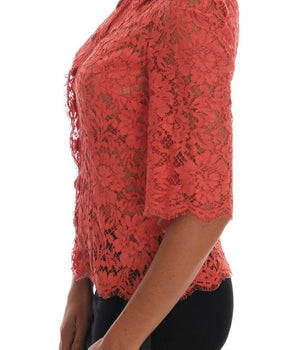 Dolce & Gabbana Elegant Orange Floral Lace Crystal Cardigan Blouse Dolce & Gabbana 