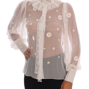 Dolce &amp; Gabbana Elegant White Silk Daisy Blouse