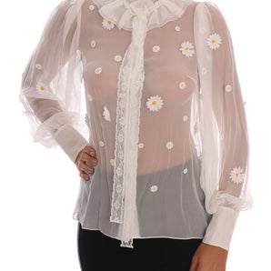 Dolce & Gabbana Elegant White Silk Daisy Blouse