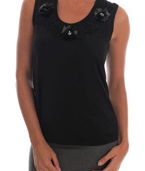 Dolce &amp; Gabbana Black Floral Sequined Cami Blouse