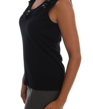 Dolce &amp; Gabbana Black Floral Sequined Cami Blouse