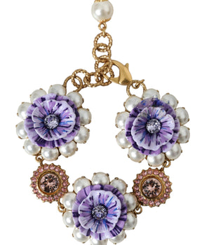Dolce & Gabbana Gold FIORI BLOOMING Floral Baroque Crystals Bracelet