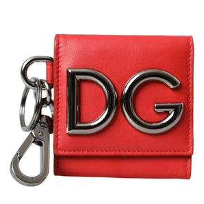 Dolce & Gabbana Red Calfskin Leather DG Logo Keyring Coin Purse Wallet