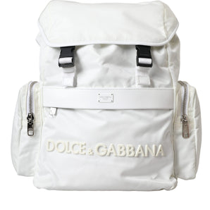 Dolce & Gabbana White Nylon Rubber Logo Backpack Rucksack Bag