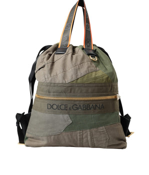 Dolce & Gabbana Military Green Patchwork Rucksack Backpack Bag