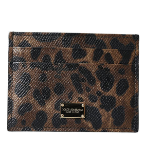 Dolce & Gabbana Brown Leather Leopard Logo Plaque Women Cardholder Wallet