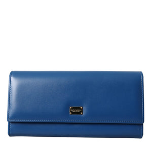 Dolce & Gabbana Blue Dauphine Leather Logo Plaque Continental Wallet