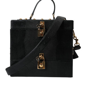 Dolce & Gabbana Black Lizard Embossed Calfskin Leather Double Box Bag