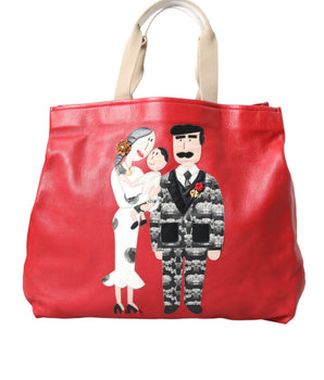 Dolce &amp; Gabbana Bolso shopping de cuero rojo con parche #DGFamily