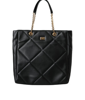 Dolce & Gabbana Black Leather JUNGLE Quilted Shopping Tote Bag