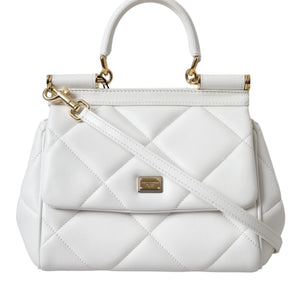 Dolce & Gabbana White Quilted Leather SICILY Shoulder Purse Satchel Bag