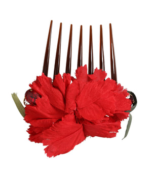 Dolce & Gabbana Red Silk Floral Gold Brass Women Hair Comb