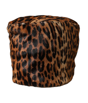 Dolce & Gabbana Brown Leopard Fur Women Bucket Hat