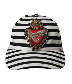 Dolce & Gabbana Black White Stripe Amore Heart Applique Baseball Hat