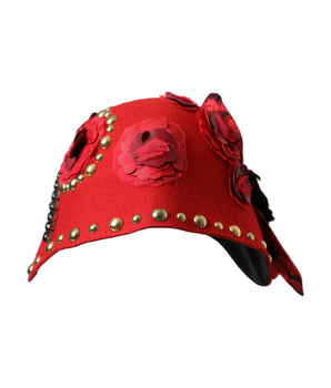Dolce &amp; Gabbana Sombrero adornado con broche de rosas doradas y cristales rojos