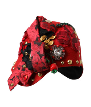 Dolce &amp; Gabbana Sombrero adornado con broche de rosas doradas y cristales rojos