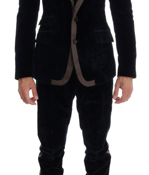 Dolce &amp; Gabbana Blue Velvet Two Button Slim 3 Piece Suit