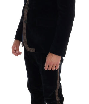 Dolce &amp; Gabbana Blue Velvet Two Button Slim 3 Piece Suit