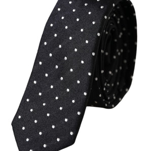 Dolce & Gabbana Black Polka Dot Silk Skinny Adjustable Men Tie