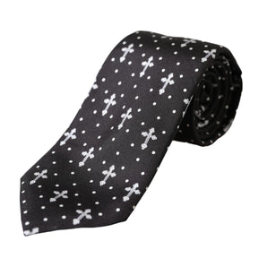 Dolce & Gabbana Black White Cross Silk Adjustable Tie