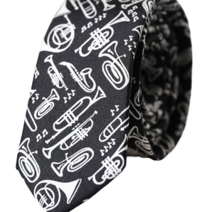 Dolce & Gabbana Black Trumpet Print Silk Adjustable Tie