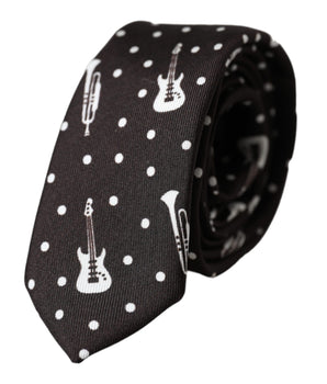 Dolce & Gabbana Black Guitar Print Silk Adjustable Tie