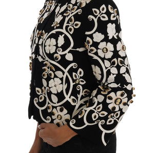 Dolce &amp; Gabbana Floral Embroidered Crystal Wool Coat Jacket