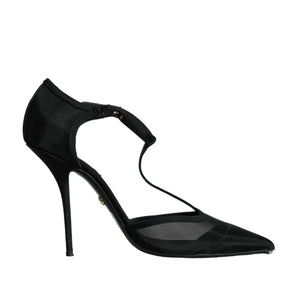 Dolce & Gabbana Black Mesh T-strap Stiletto High Heels Shoes