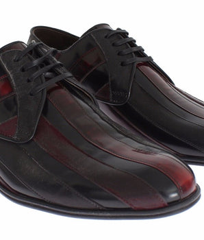 Dolce & Gabbana Elegant Black Bordeaux Striped Leather Dress Shoes Dolce & Gabbana 