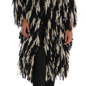 Dolce &amp; Gabbana Black and White Fringed Wool Coat Jacket