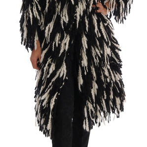 Dolce &amp; Gabbana Black and White Fringed Wool Coat Jacket