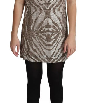 Dolce &amp; Gabbana Brown Crystal Shift Mini Zebra Silver Dress