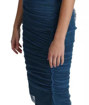 Dolce &amp; Gabbana Vestido midi de algodón y tul drapeado azul