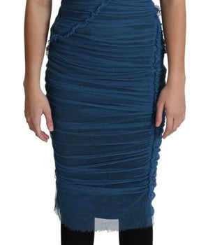 Dolce &amp; Gabbana Vestido midi de algodón y tul drapeado azul