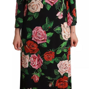 Dolce & Gabbana Black Floral Print Silk Long Maxi Gown Dress