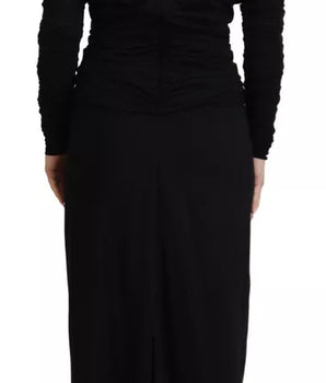 Dolce &amp; Gabbana Vestido midi tubo negro cruzado de lana