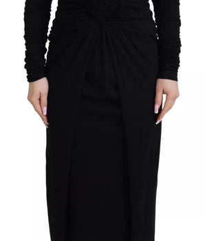 Dolce &amp; Gabbana Vestido midi tubo negro cruzado de lana