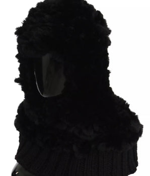 Dolce & Gabbana Black Silver Fox Fur Cashmere Hooded Scarf