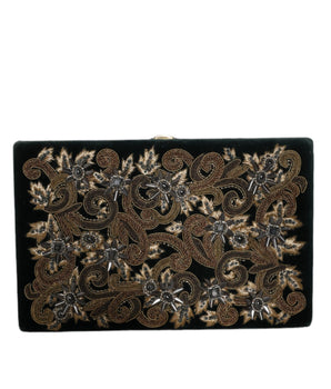 Dolce & Gabbana Black Velvet Gold Frame Clutch Evening Party Purse Bag