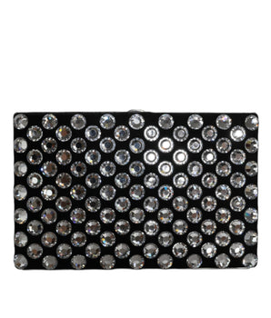 Dolce & Gabbana Black Velvet Crystal Clutch Evening Party Purse Bag