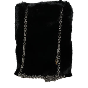 Dolce & Gabbana Black Faux Fur Silver Chain Crossbody Shoulder Purse Bag