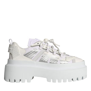 Dolce & Gabbana White Silver Chunky Platform Sneakers Shoes