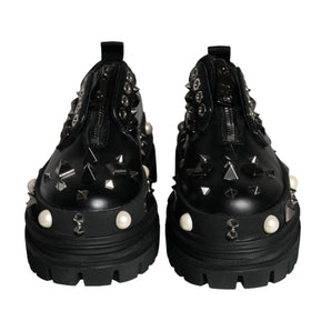 Dolce & Gabbana Black Trekking Studded Derby Sneakers Shoes