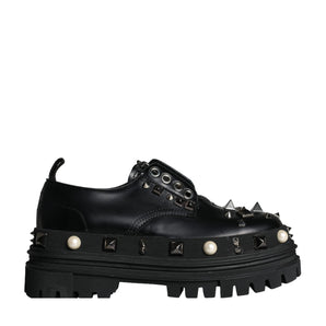 Dolce & Gabbana Black Trekking Studded Derby Sneakers Shoes