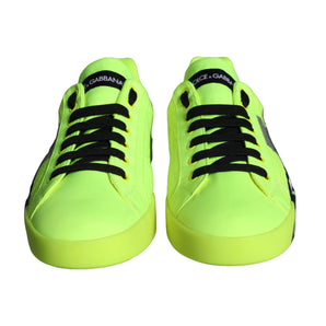 Dolce & Gabbana Neon Green Logo Tape Low Top Sneakers Shoes