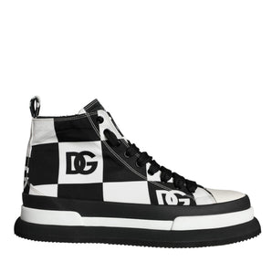 Dolce & Gabbana Black White Checkered High Top Sneakers Shoes