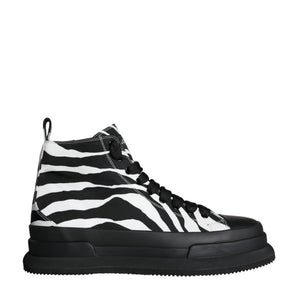 Dolce & Gabbana Black White Zebra High Top Men Sneaker Shoes